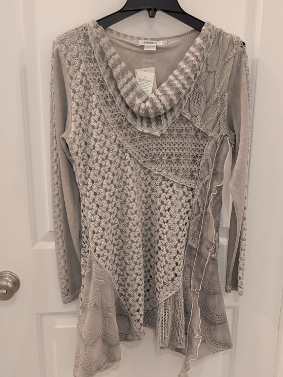 Feratelli Sweaters - Feratelli patchwork longline lagenlook tunic blouse Light Gray